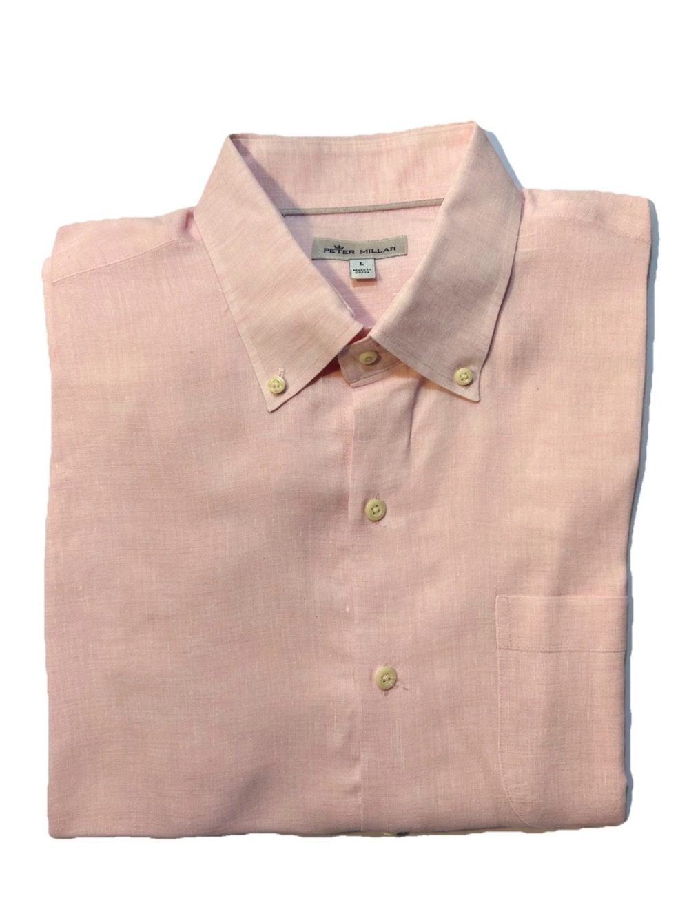 Peter Millar Light Pink Linen Button-Down Shirt L Large Long Sleeve